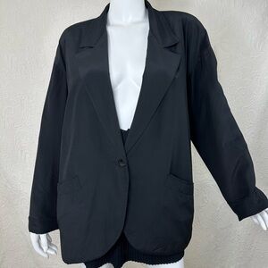 VTG 80s 100% Silk Independent Style Black Blazer